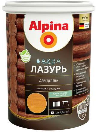 Антисептик лессирующий Alpina Аквалазурь, рябина, 0.9 л купить в СОМ