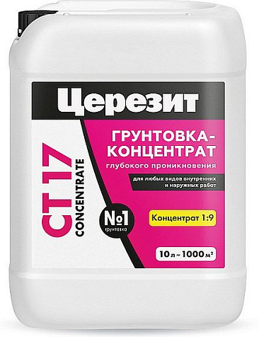 Грунтовка-концентрат Церезит СТ17, глубокого проникновения, 10 л купить в СОМ