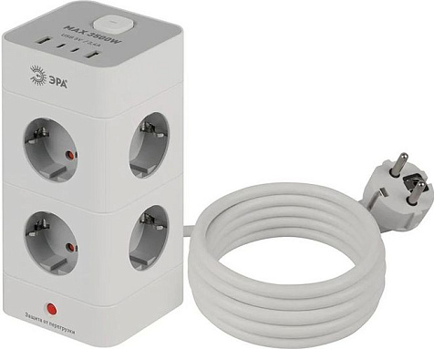 Сетевой фильтр Эра TWR 8гнёзд+4гнезда USB (2xA+2xC) 1.5м 3x0.75мм² 3500Вт белый башня купить в СОМ