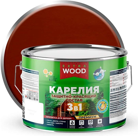 Состав защитно-красящий 3 в1 Карелия Wood Extra, красное дерево, 9 л купить в СОМ