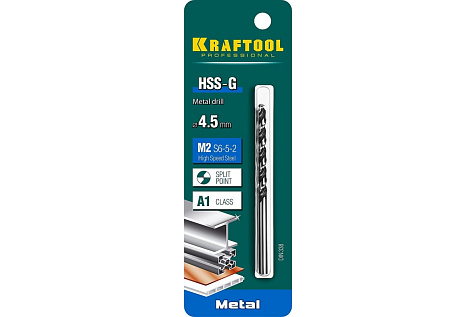 Сверло по металлу KRAFTOOL, 4.5мм, сталь М2 купить в СОМ