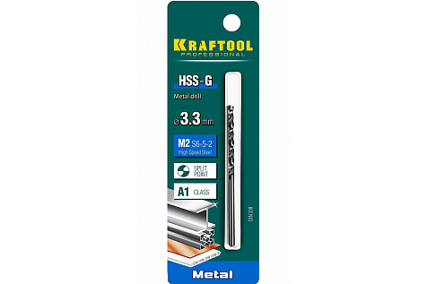Сверло по металлу KRAFTOOL, 3.3мм, сталь М2 купить в СОМ
